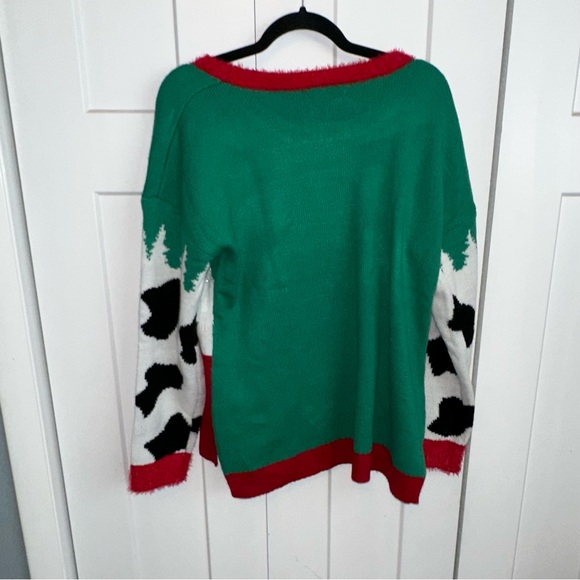 Celebrate Together Green and Red Crew Neck Sweater with Whimsical Design - Picture 4 of 6